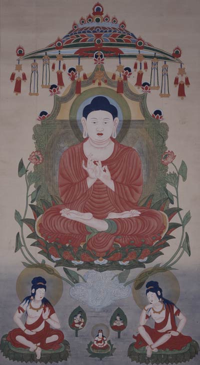 法隆寺金堂壁画阿弥陀浄土図模写(鵜飼徹定模写、放光寺蔵)