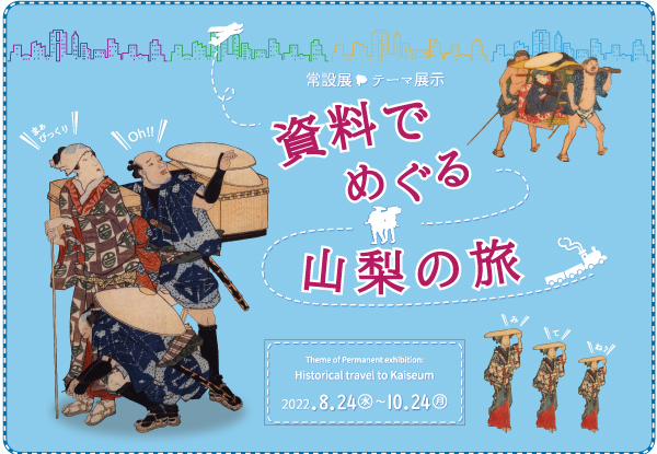 テーマ展示「資料でめぐる山梨の旅」の案内表示