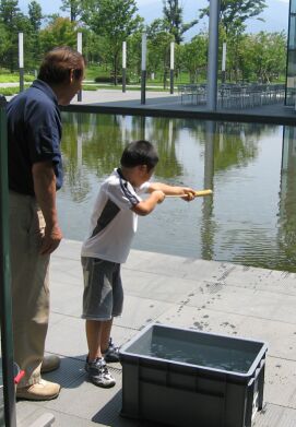 池にむかって