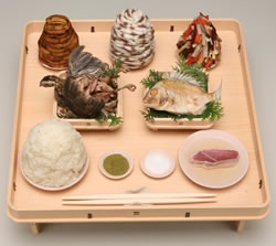 「武田信玄の食膳再現」の写真